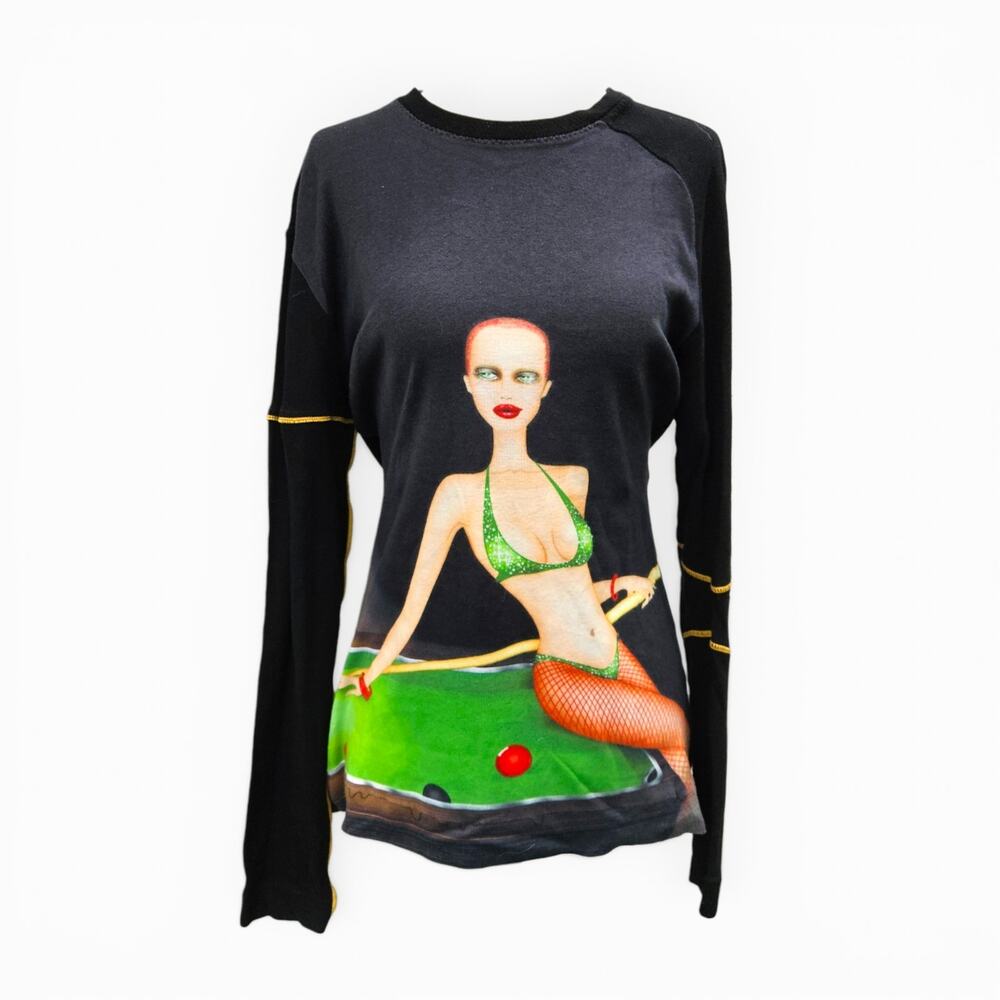 Y2k Euro Custo Barcelona Graphic Top Long-Sleeved - Large